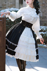 White/Black Stitching Cardigan Ruffled Multi-Layer Gothic Lolita Skirt Dress